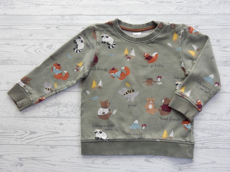 H&M sweater groen bruin oker Forest Friends maat 98