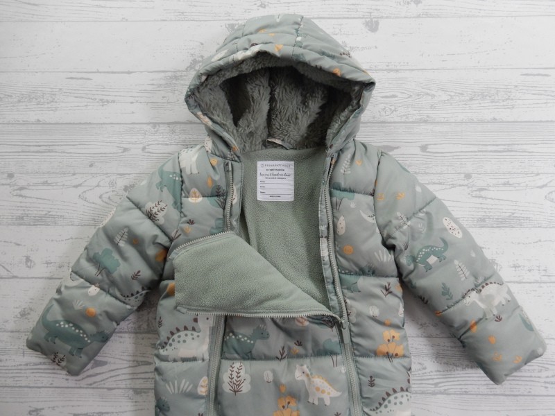 Primark Cares gewatteerd sneeuwpak lichtgroen geel dino's maat 80
