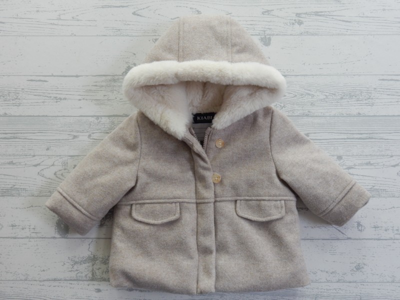 Kiabi winterjas wolachtig stof imitatiebont zand beige maat 68