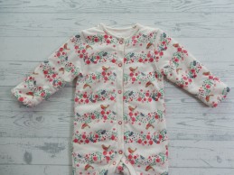 Mothercare jumpsuit onesie tricot ecru roze bloemetjes vogeltjes maat 62-68