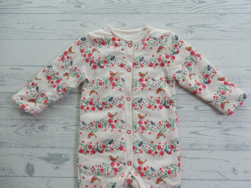 Mothercare jumpsuit onesie tricot ecru roze bloemetjes vogeltjes maat 62-68