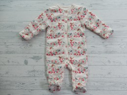 Mothercare jumpsuit onesie tricot ecru roze bloemetjes vogeltjes maat 62-68