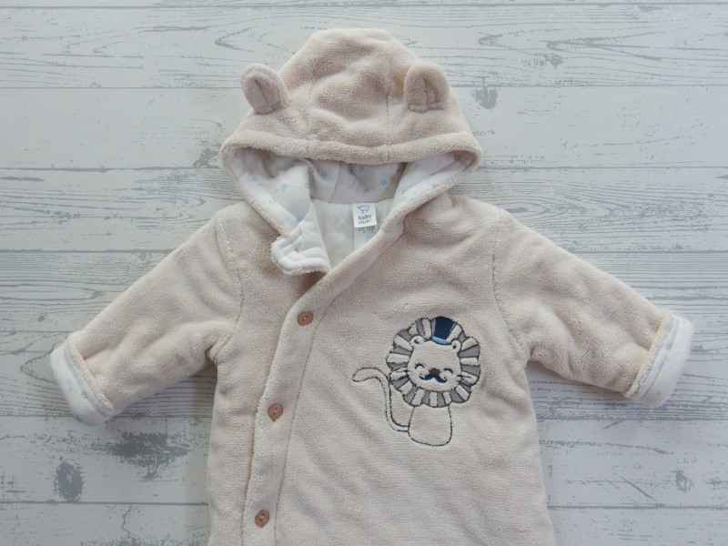 Baby Club baby overall ecru blauw knoopjes leeuw maat 62