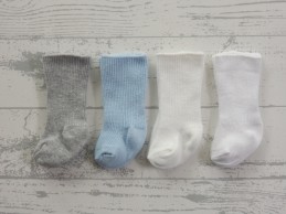 Set 4 paar babysokken omslag wit ecru grijs blauw maat 0-3 maanden