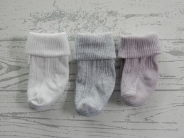 Set 3 paar babysokken omslag kabel wit lila grijs maat 0-3 maanden