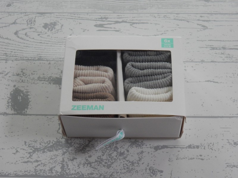Set 6 paar babysokken omslag wit beige grijs zwart maat 0-6 maanden