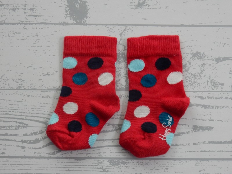 Happy Socks paar sokken rood blauw stippen dots maat 0-12 maanden