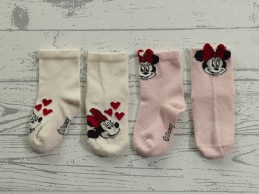H&M 2 paar sokken ecru roze rood Minnie Mouse maat 9-12 maanden