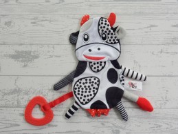 BaliBazoo knuffeldoek knisperdoek velours zwart wit rood bijtstuk koe