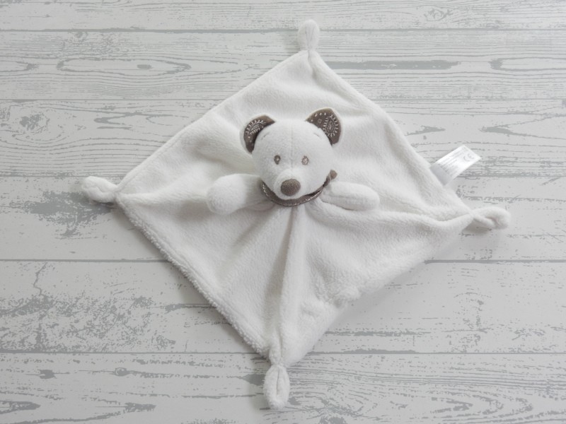 Simba Toys knuffeldoek velours wit bruin suede borduur muis