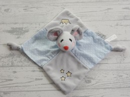 Bebe Jou knuffeldoek velours katoen knisper lichtgrijs blauw muis