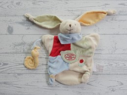 Doudou et Compagnie knuffel handpop velours ecru groen Konijn Lapin