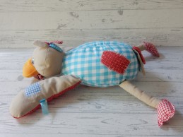 Lief! Lifestyle knuffel katoen bruin rood blauw geruit liggend eend