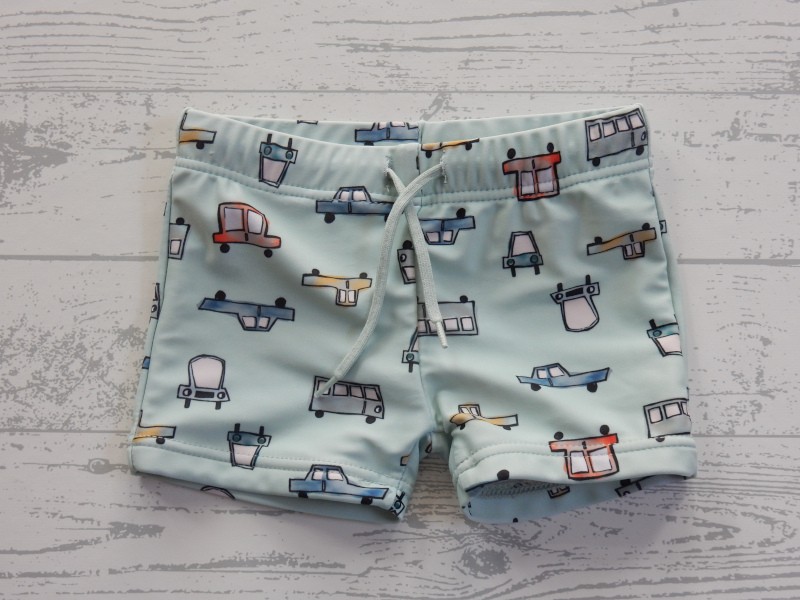 Hema baby zwembroek lichtblauw mint auto's maat 74-80