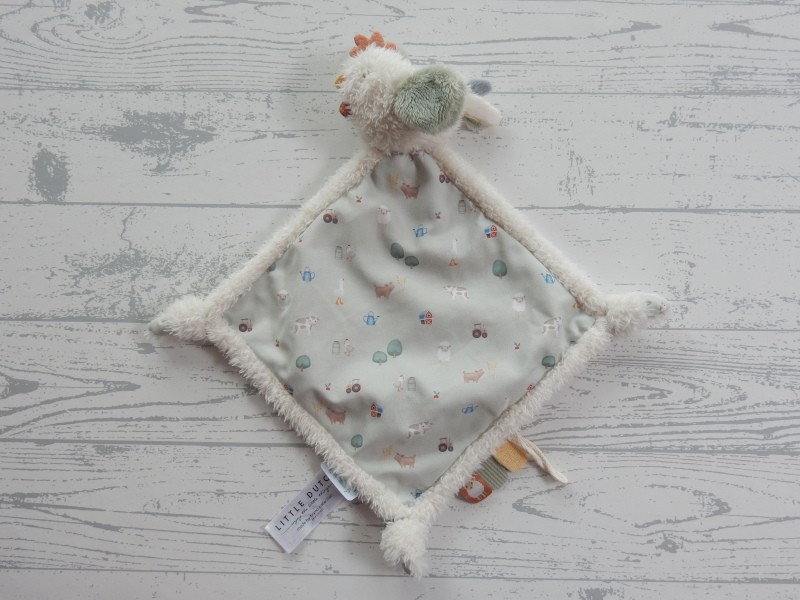 Little Dutch Tiamo knuffeldoek velours wit groen Little Farm kip