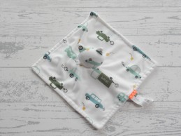 Hema knuffeldoek velours tricot wit groen geel auto vroom poes