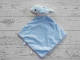 Nicotoy knuffeldoek velours lichtblauw wit stipjes Dolfijn