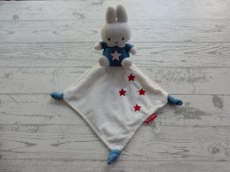 Nijntje knuffeldoek velours wit blauw rood sterren Denim