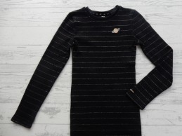 WE Fashion jurk ribstof zwart goud glitter streep Angel Melis maat 122-128
