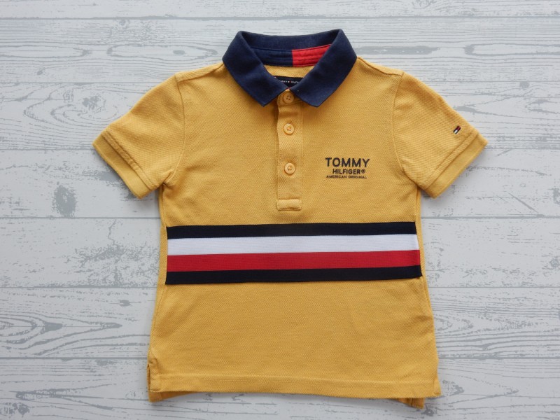 Tommy Hilfiger poloshirt pique geel midway yellow striped maat 86