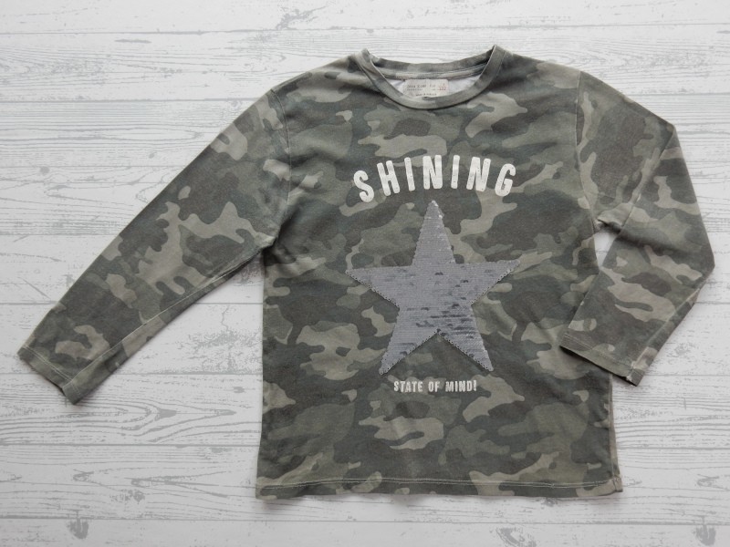 Zara kids longsleeve legergroen pailletten zilver ster maat 122