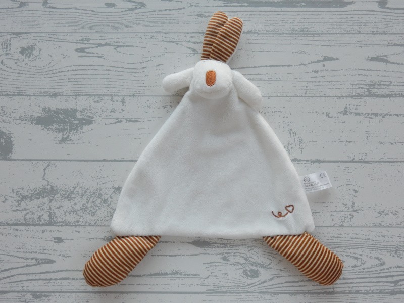Bambino knuffeldoek velours wit bruin gestreept krul Knisperkonijn