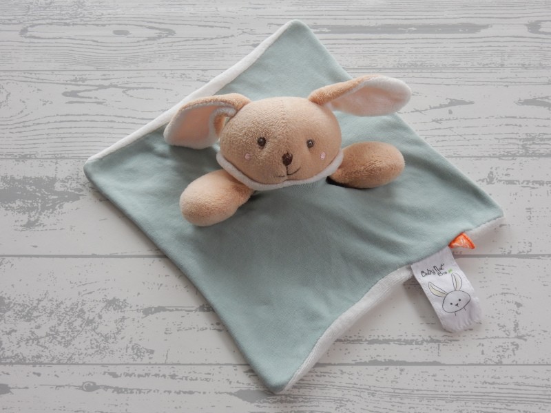 Baby Nat Bio doudou knuffeldoek tricot badstof wit mint konijn