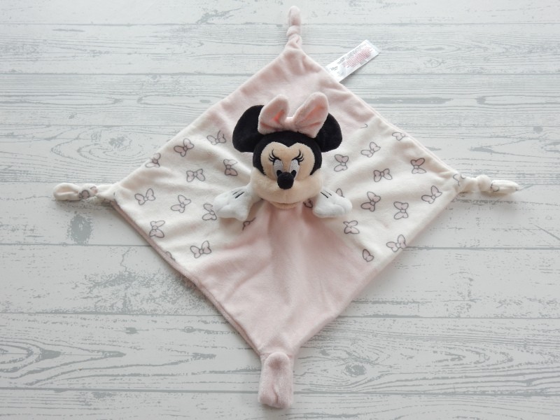 Primark Disney knuffeldoek velours wit zwart lichtroze strikjes Minnie Mouse