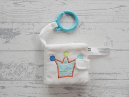 Hema knisperboekje buggyboekje velours wit blauw oranje kroon