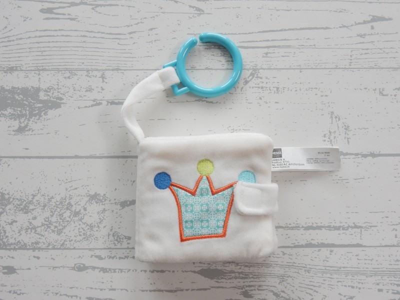 Hema knisperboekje buggyboekje velours wit blauw oranje kroon
