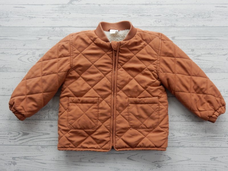 Hema winterjas teddy doorgestikt bruin maat 86