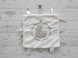 BamBam knuffeldoek labeldoek wit grijs eend duck white