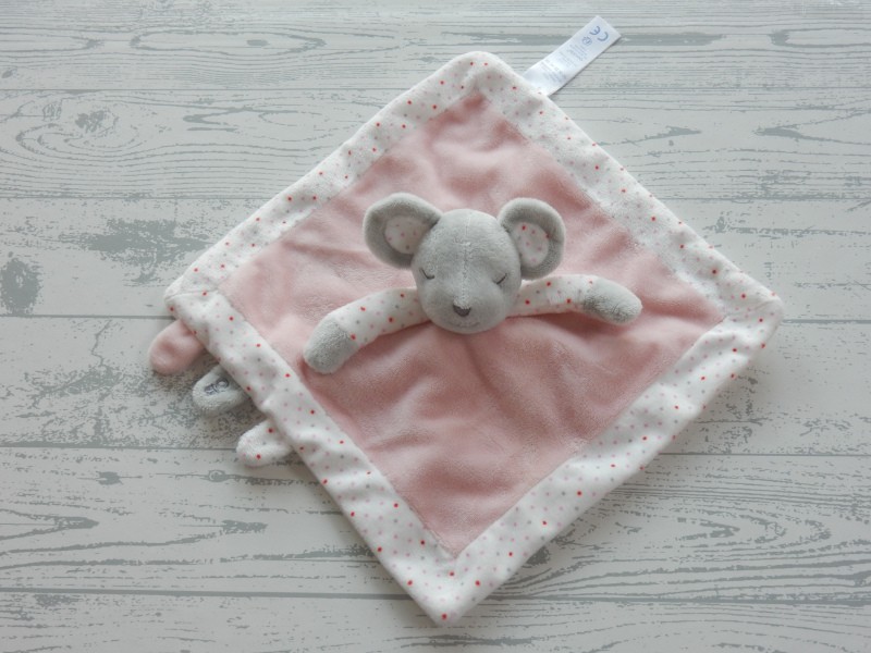 Obaibi knuffeldoek velours wit roze grijs stipjes muis