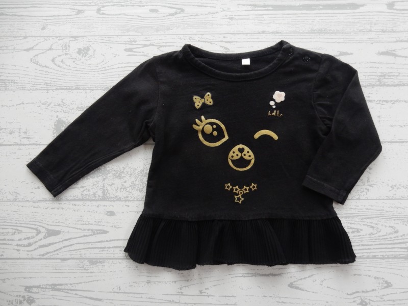 Longsleeve baby zwart goud beertje plooitjes maat 68