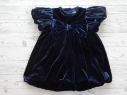 M&S jurk velvet fluweel donkerblauw strik maat 86