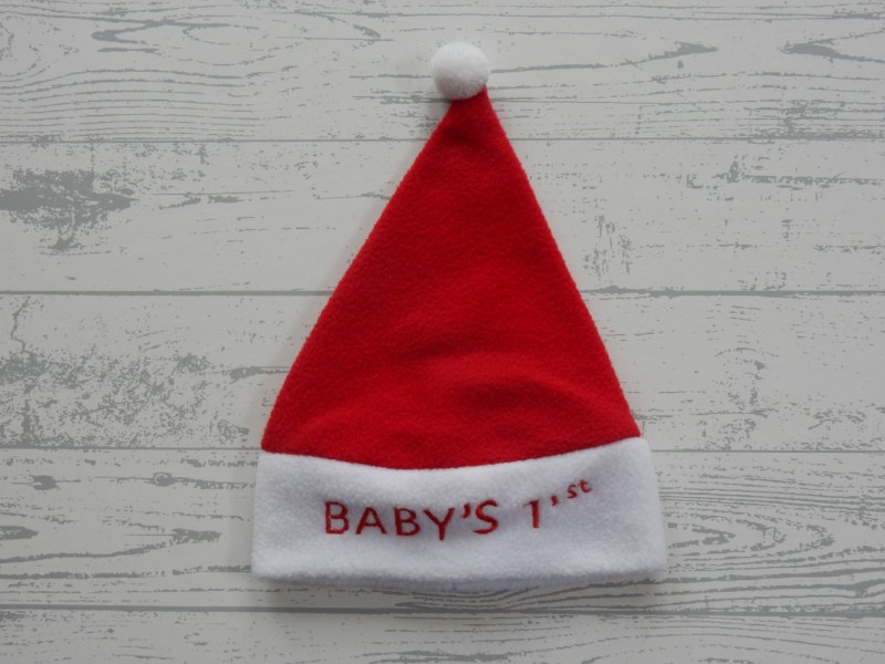 Kerstmuts fleece rood wit Baby's 1st 1 maat
