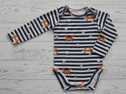 Hema romper lange mouw wit blauw gestreept vos sneeuwvlok maat 50-56