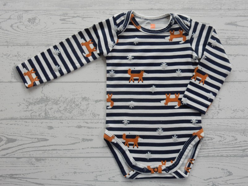 Hema romper lange mouw wit blauw gestreept vos sneeuwvlok maat 50-56