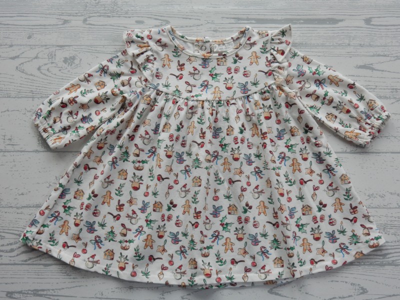 Next baby jurk met haarband off-white kerst dessin maat 50-56