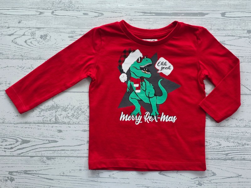 Longsleeve rood grijs groen dino T-Rex Merry Rex-mas maat 74