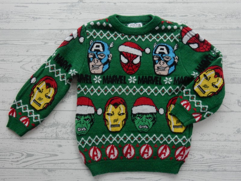 Trui gebreid groen wit rood Marvel Superhelden maat 104