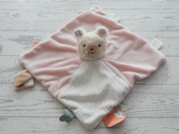Noukie's knuffeldoek velours ecru roze Lama Sacha