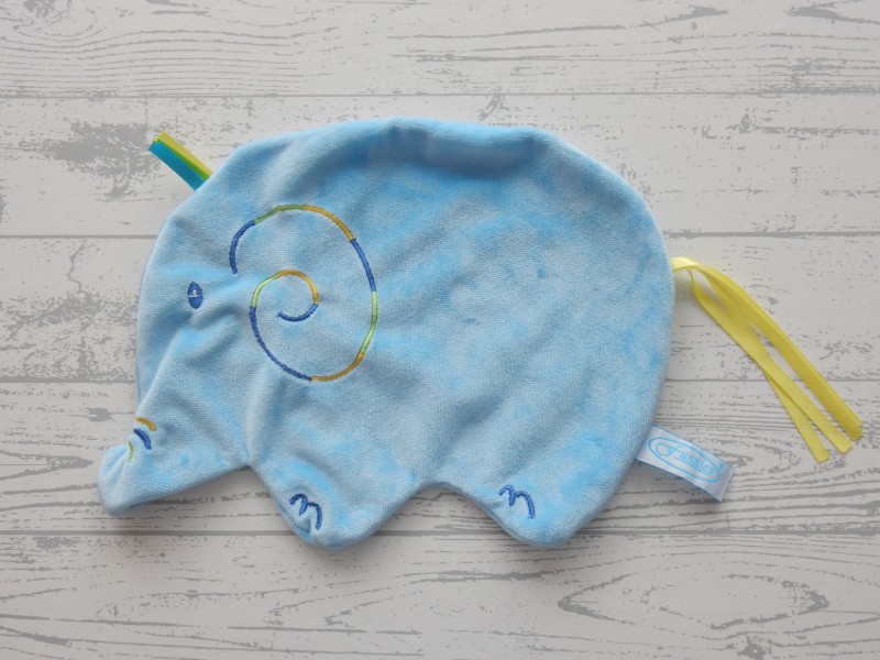 Funnies labeldoek velours blauw geel groen labels olifant