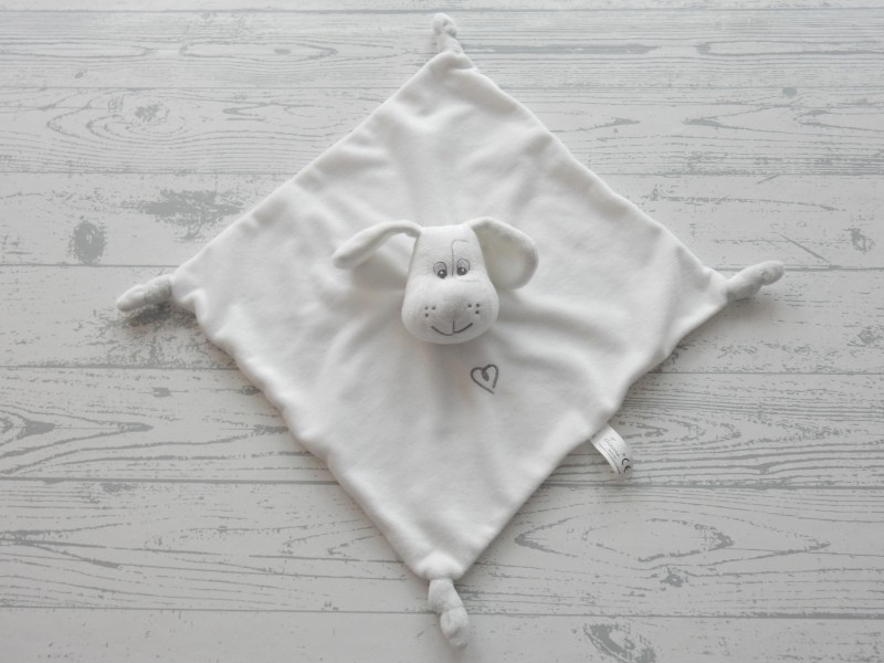 Tiamo V&D knuffeldoek velours wit grijs hond Sem