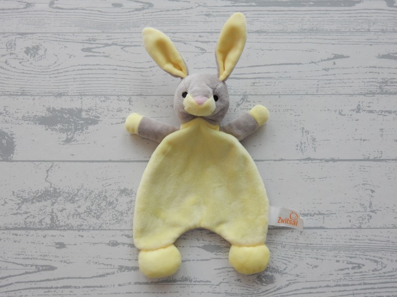 Zwitsal knuffeldoek knuffel velours geel grijs Konijn