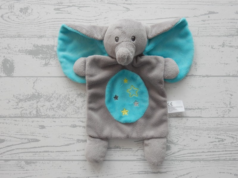Nicotoy knuffeldoek velours grijs blauw lime sterren Olifant