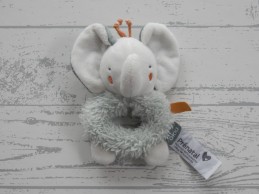 Prenatal rammelaar ring velours wit groen fluffy olifant Okki