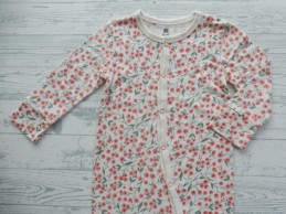 Hema jumpsuit pyjama tricot ecru roze groen bloemetjes maat 86-92