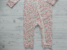 Hema jumpsuit pyjama tricot ecru roze groen bloemetjes maat 86-92