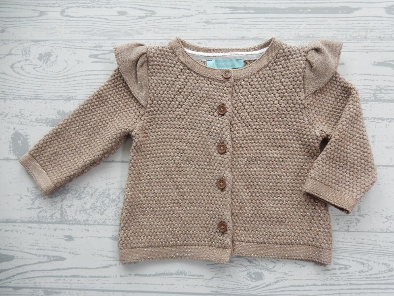 Obaibi vestje gebreid bruin goud kleurig ruches maat 62